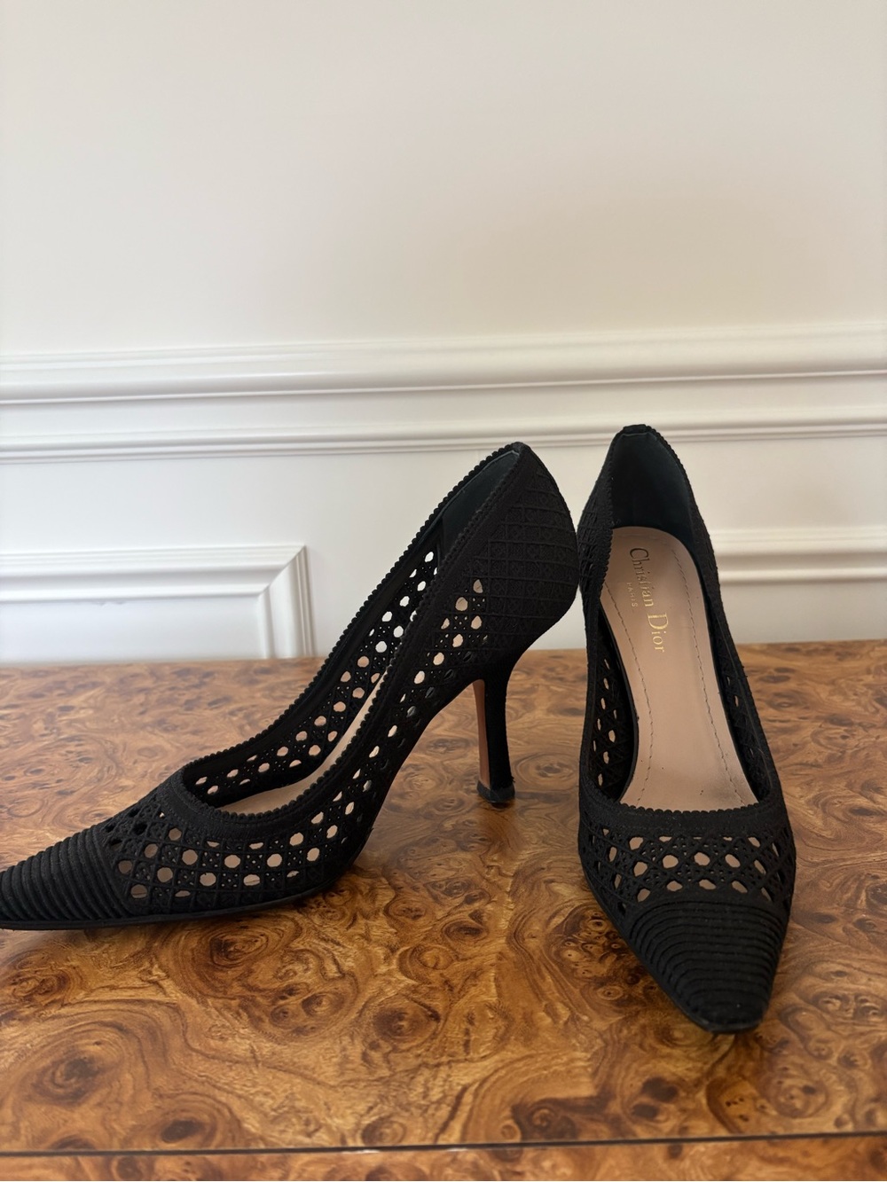 Dior Black Perforated Pointed-Toe Heels